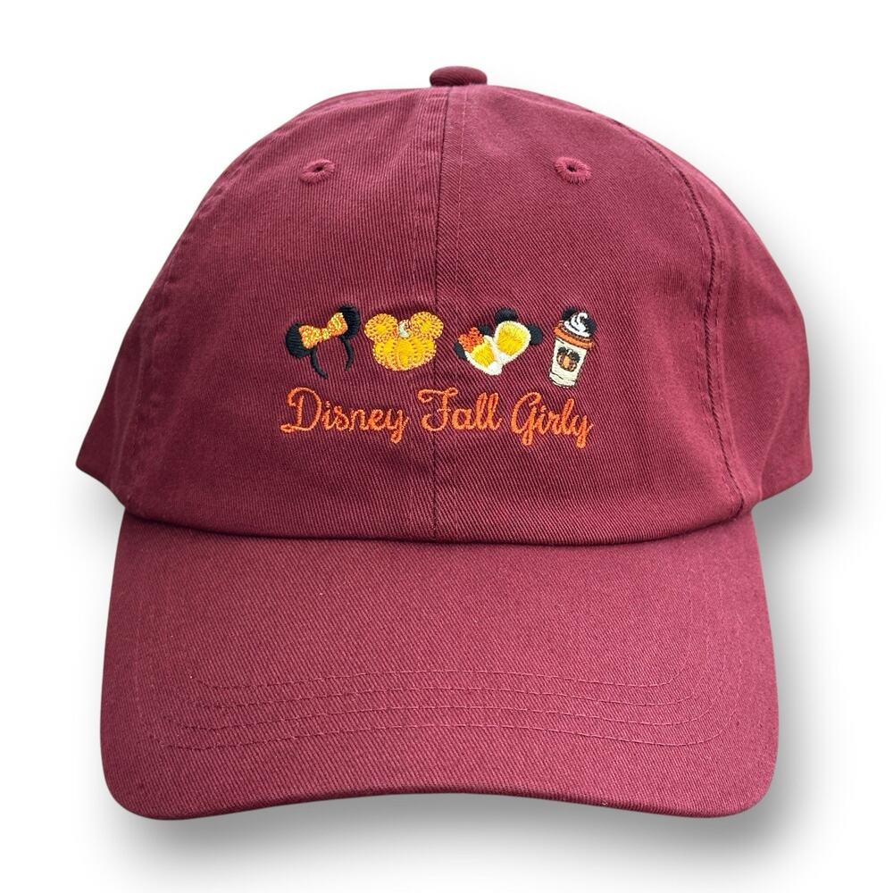 Disney Parks Fall Girly Hat Burgundy Mickey Pumpkin Spice Baseball Cap NWT 2026